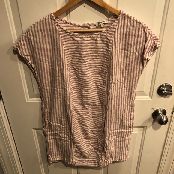 Madewell Stripe-play Button Back Tee Mini Dress Short Sleeve Linen Blend - Picture 4 of 9